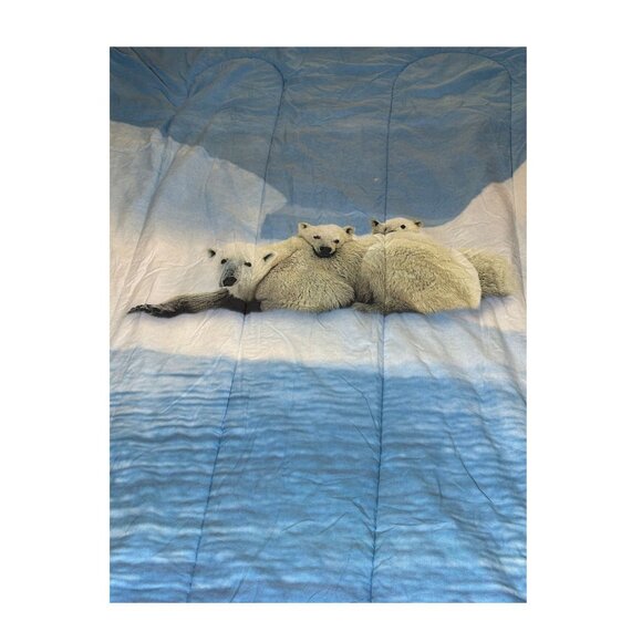 Polar Bear Printed Plush Blanket Duvet Cover Soft Warm Winter Bedding 82 x 76 - Picture 2 of 5